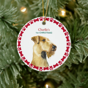 Kerstmis Waterverf Airedale Dog op maat Keramisch Ornament