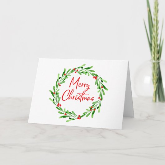 Kerstmis Waterverf Berries en Greenery Wreath Feestdagen Kaart (Voorkant)
