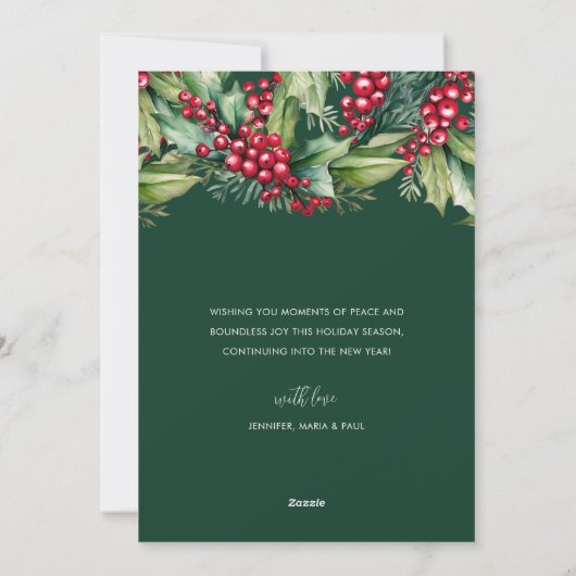 Kerstmis Waterverf Berries en Greenery Wreath Feestdagenkaart (Achterkant)