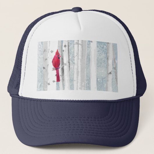 Kerstmis Waterverf Birch Trees Kardinaal Roodvogel Trucker Pet (Voorkant)