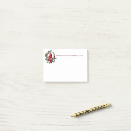 Kerstmis Waterverf Bird Kardinaal Holly Wreate Post-it® Notes (Op bureau)