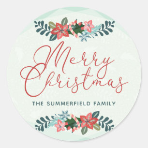 Kerstmis Waterverf Bloem Ronde Sticker