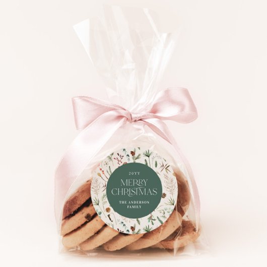 Kerstmis waterverf botanische bloemwijze groen ronde sticker