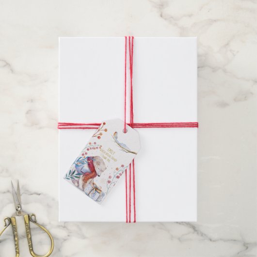 Kerstmis-waterverf-cadeaubijsluiter met berennaam cadeaulabel (Met Touw)