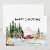 Kerstmis Waterverf Canada Woodland Moose Cougar Feestdagenkaart (Voorkant / Achterkant)