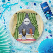 Kerstmis Waterverf Cute Child & Kitty Cat Papieren Bordje (Feest)