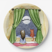 Kerstmis Waterverf Cute Child & Kitty Cat Papieren Bordje (Voorkant)