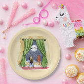 Kerstmis Waterverf Cute Child & Kitty Cat Papieren Bordje (Feest)