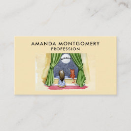 Kerstmis Waterverf Cute Child & Kitty Cat Visitekaartje