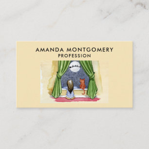 Kerstmis Waterverf Cute Child & Kitty Cat Visitekaartje