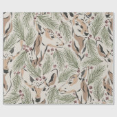 Kerstmis Waterverf Deer & Pine Tree Cadeaupapier (Vlak)