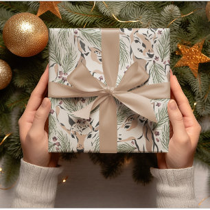 Kerstmis Waterverf Deer & Pine Tree Cadeaupapier