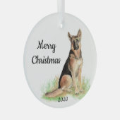 Kerstmis waterverf Duitse Herdershond met datum Glas Ornament (Voorkant Rechts)