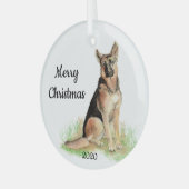 Kerstmis waterverf Duitse Herdershond met datum Glas Ornament (Voorkant links)