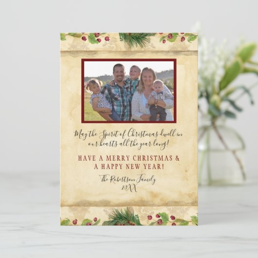 Kerstmis Waterverf Floral Magnolia Pine Wreate Feestdagenkaart (Staand voorkant)