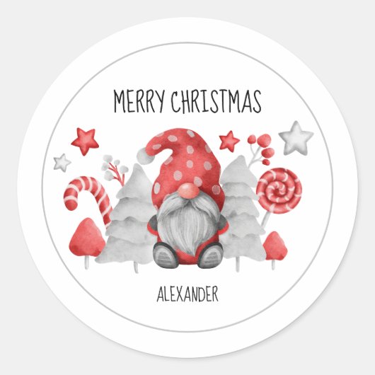 Kerstmis Waterverf Gnoome Classic Round Sticker (Voorkant)
