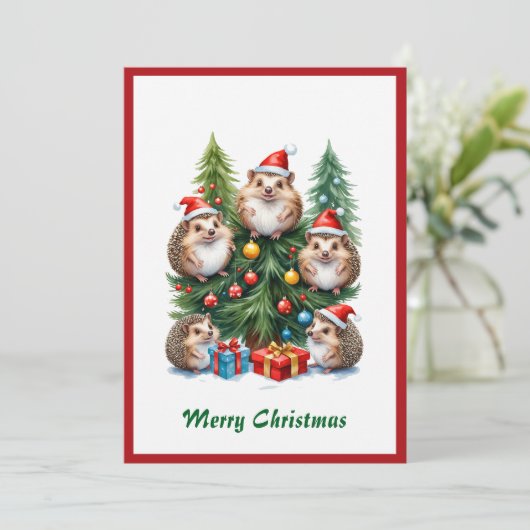 Kerstmis waterverf grappig knuffel dier vakantieka feestdagenkaart (Staand voorkant)