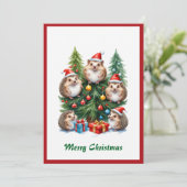 Kerstmis-waterverf Grappige Knuffel Dier Kerstkaar Feestdagenkaart (Staand voorkant)