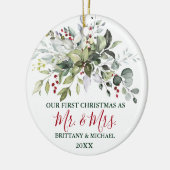 Kerstmis Waterverf Greenery Berries PHOTO BACK Keramisch Ornament (Links)