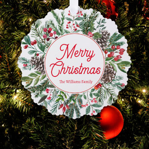 Kerstmis Waterverf Groenbladerige Krans Ornament Kaart