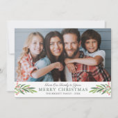 Kerstmis Waterverf Groene Takken Bessen Foto Feestdagenkaart (Voorkant)