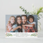 Kerstmis Waterverf Groene Takken Bessen Foto Feestdagenkaart (Staand voorkant)