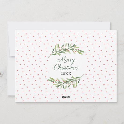 Kerstmis Waterverf Groene Takken Bessen Foto Feestdagenkaart (Achterkant)