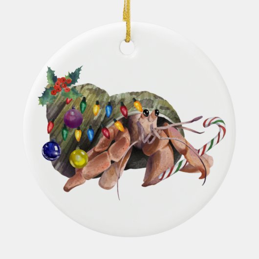 Kerstmis Waterverf Hermit Crab Crustaceancore Keramisch Ornament (Achterkant)
