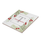 Kerstmis Waterverf Holly Berries Pine Greenery Tegeltje (Zijkant)