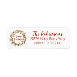 Kerstmis Waterverf Holly Berry Wreath Etiket