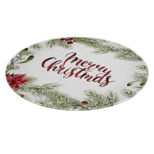 Kerstmis | Waterverf - Holly & Mistletoe Lijst Snijplank (Hoek)