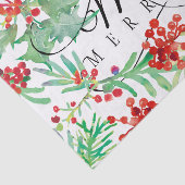 Kerstmis Waterverf Holly Red Green Merry Script Tissuepapier (Detail)