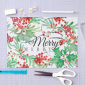 Kerstmis Waterverf Holly Red Green Merry Script Tissuepapier (Craft)