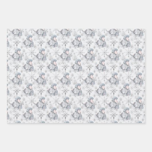 Kerstmis Waterverf Ilustratie Sneeuwkoningin & Bee Inpakpapier Vel (Voorkant 2)