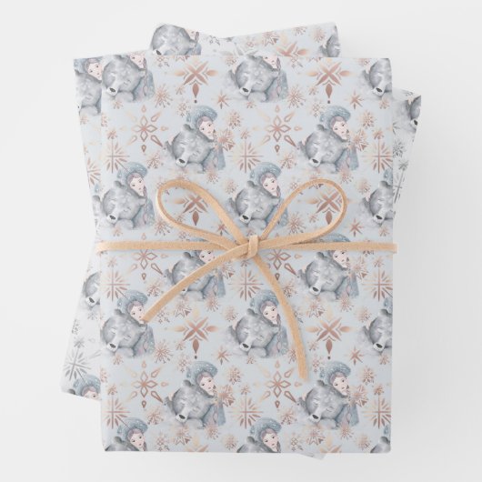 Kerstmis Waterverf Ilustratie Sneeuwkoningin & Bee Inpakpapier Vel (In situ)