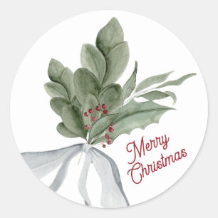 Kerstmis Waterverf Kerstgroen Ronde Sticker