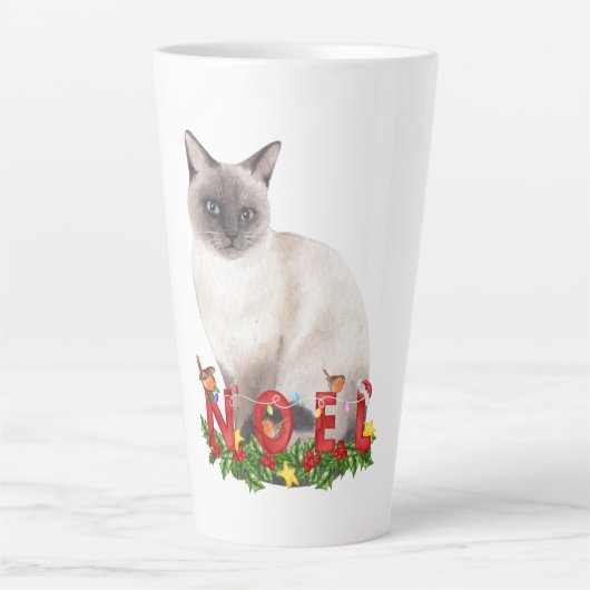 Kerstmis Waterverf latte Mok met Siamese kat (Voorkant)
