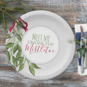 Kerstmis Waterverf Modern Rustic Mistletoe Grey Papieren Bordje