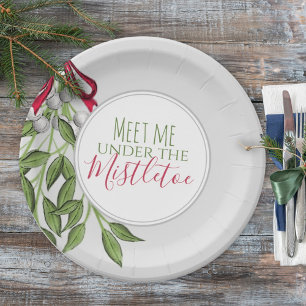 Kerstmis Waterverf Modern Rustic Mistletoe Grey Papieren Bordje