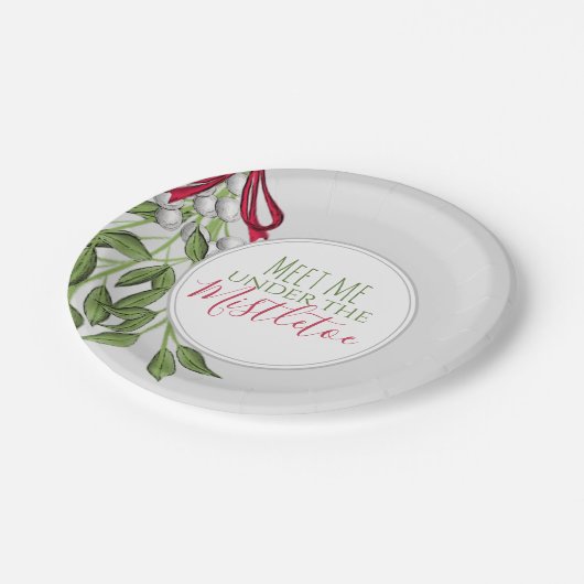 Kerstmis Waterverf Modern Rustic Mistletoe Grey Papieren Bordje (Gekanteld)