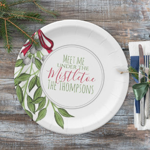 Kerstmis Waterverf Modern Rustic Mistletoe Papieren Bordje