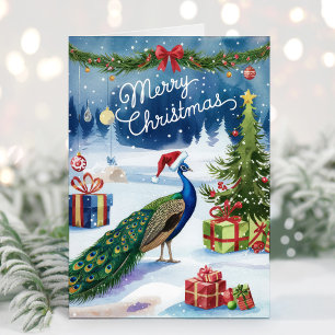 Kerstmis Waterverf Pauw Kerstkaart Feestdagen Kaart