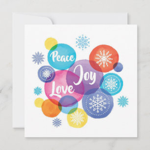 Kerstmis   Waterverf - Peace Love Joy Quote Feestdagenkaart
