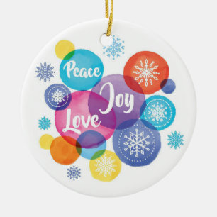 Kerstmis   Waterverf - Peace Love Joy Quote Keramisch Ornament