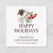 Kerstmis Waterverf Pine Cone Berries Hartelijk dan Vierkante Visitekaartje (Voorkant)