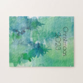 Kerstmis Waterverf Pine Trees Blue Green Legpuzzel (Horizontaal)