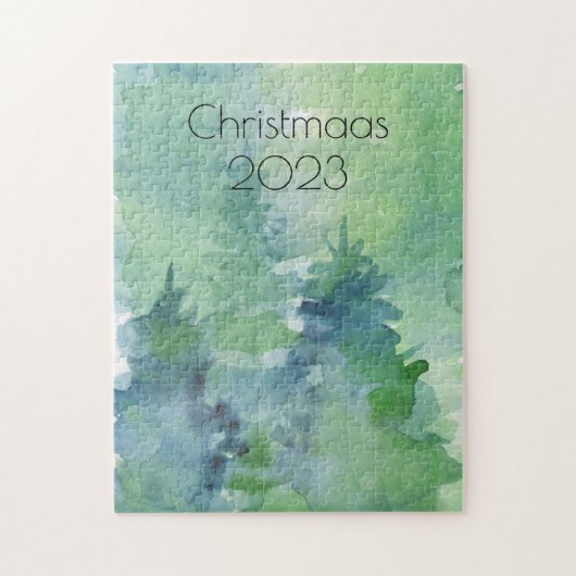 Kerstmis Waterverf Pine Trees Blue Green Legpuzzel (Verticaal)