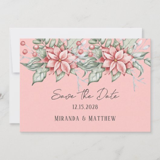 Kerstmis Waterverf Poinsettia sparen de datum Kaart (Voorkant)