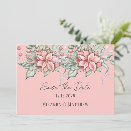 Kerstmis Waterverf Poinsettia sparen de datum Kaart (Staand voorkant)