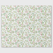 Kerstmis Waterverf Red Green Holly Berry Foliage Cadeaupapier (Vlak)